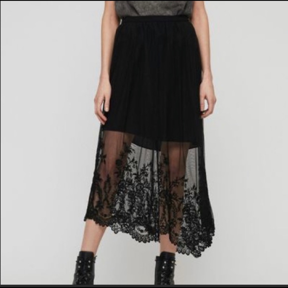 All Saints Black Lace Long Skirt